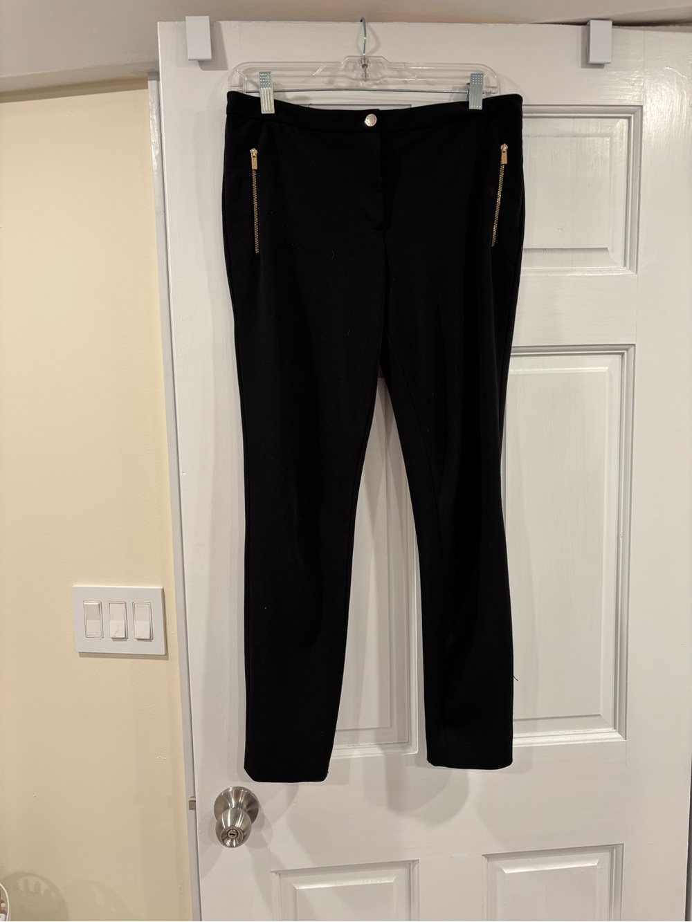 Calvin Klein Black Ponte Ankle Pants with Gold Zipper Details